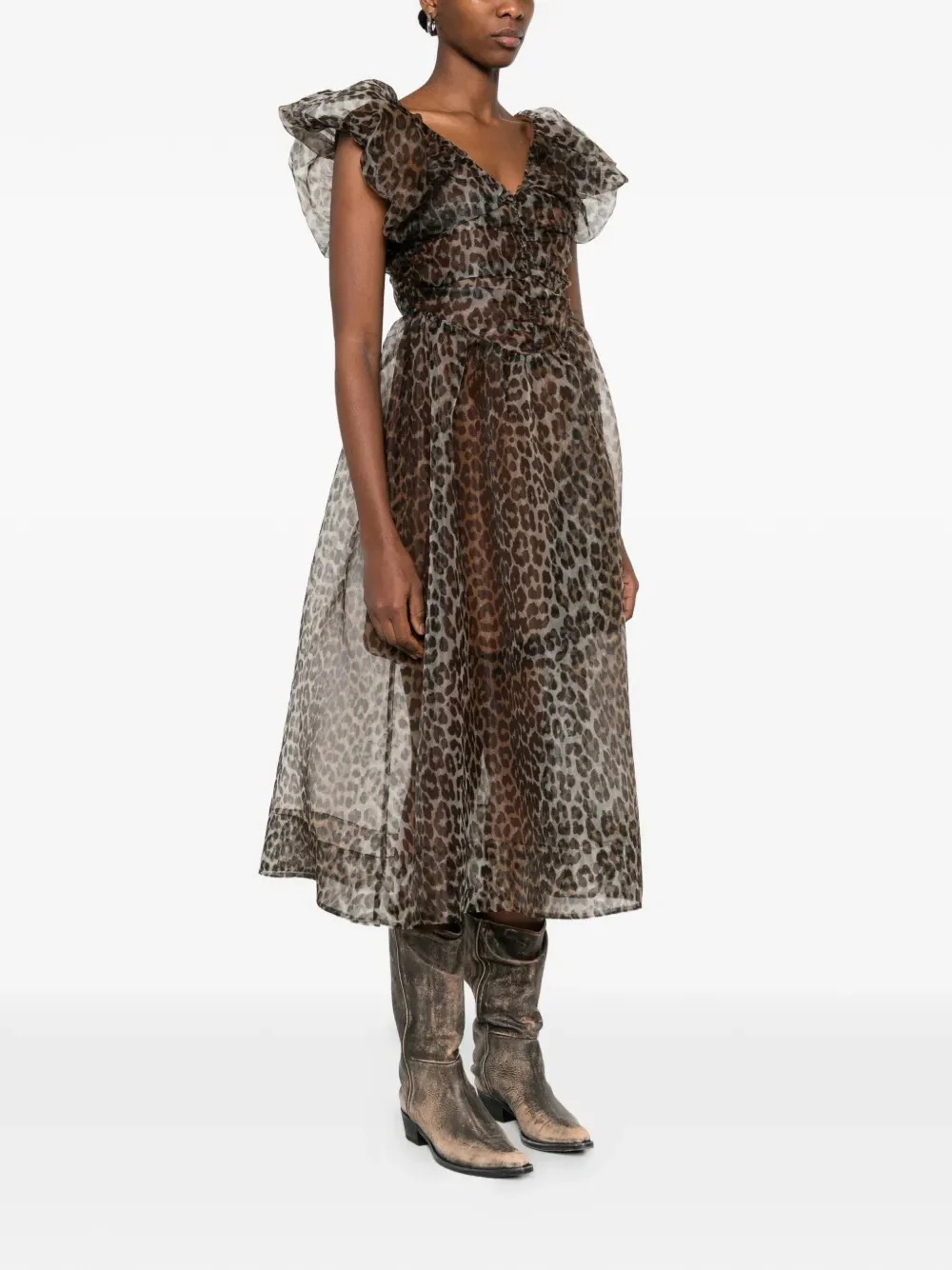 GANNI - Vestito in chiffon leopardato - Image 4