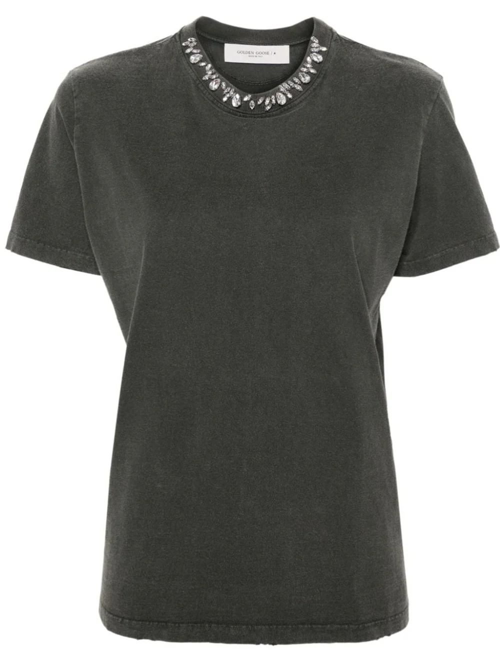 T-shirt da donna color grigio antracite e cristalli